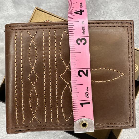 Justin Wallet Slim Bifold Brown Genuine Leather Boot Stitch RFID Western Cowboy - Picture 12 of 14